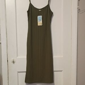 Olive Green Striped Women's Dress